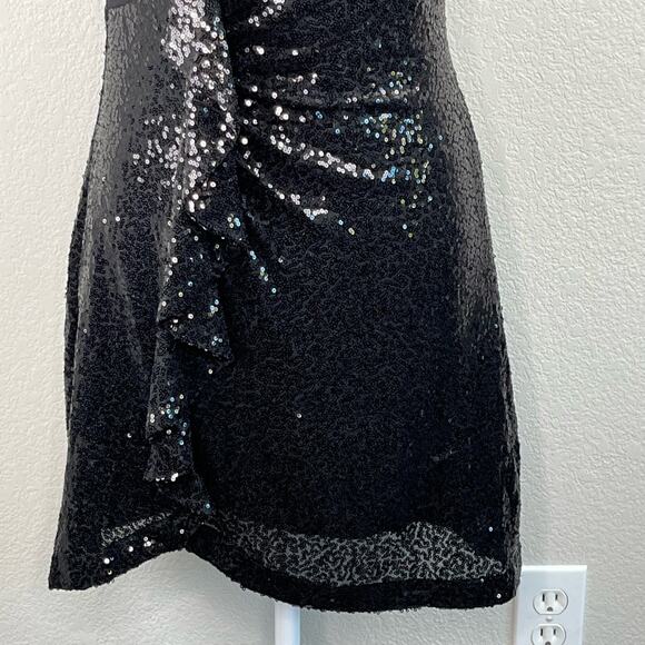 Laundry by Shelli Segal Black Asymmetric Sequined Sleeveless Mini Dress 6 NWT - Picture 7 of 13